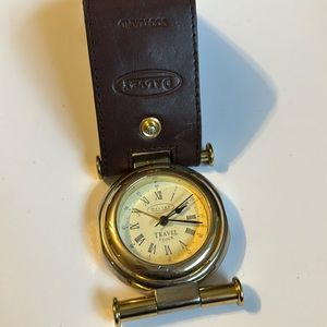 Dalvey Travel Clock Gold Tone Leather Case and Box Travel clock,Leather case